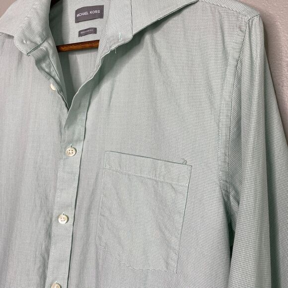 Michael Kors Men's M Light Green White Houndstooth Button Down Shirt Casual - Picture 2 of 10